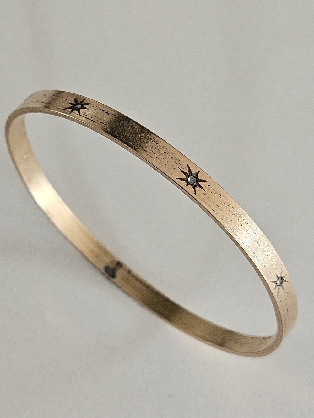 Antique Victorian Starburst Diamond 14k Rose Gold Filled 4.5mm Bangle Bracelet